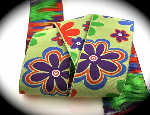 RETRO FLOWER1  1 1/2" (3 YDS) LIME/BLUE/ORANGE/PURPLE-SALE